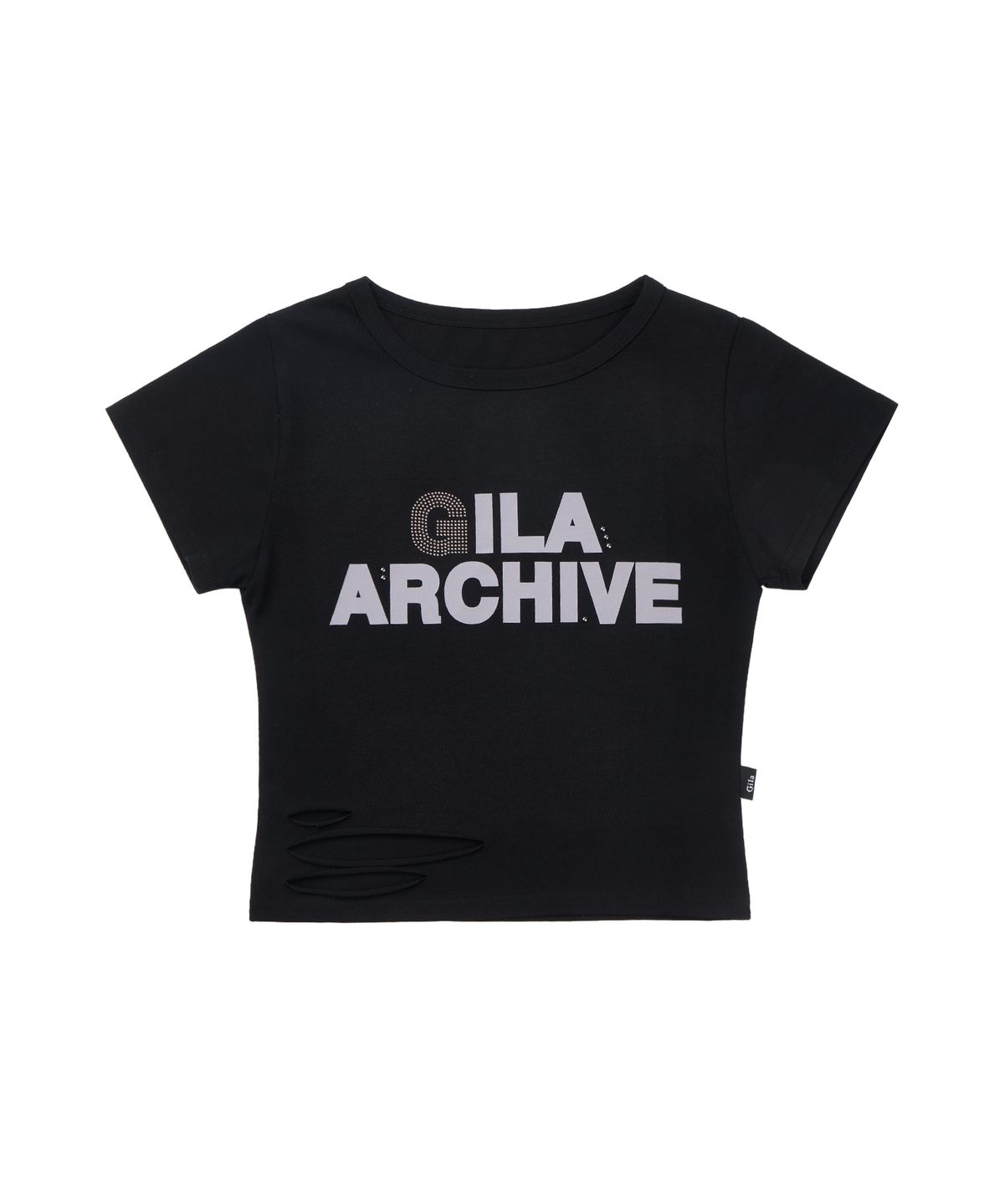 길라아카이브(GILAARCHIVE) SCRATCHED BOLD LOGO CROP T-SHIRTS_BLACK