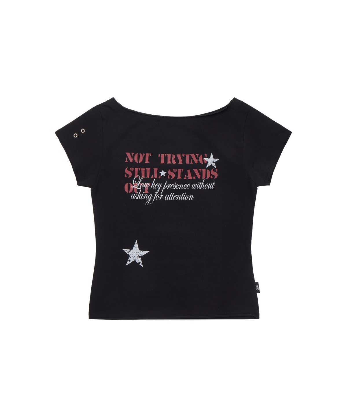 길라아카이브(GILAARCHIVE) SLOGAN BOAT NECK T-SHIRTS_BLACK