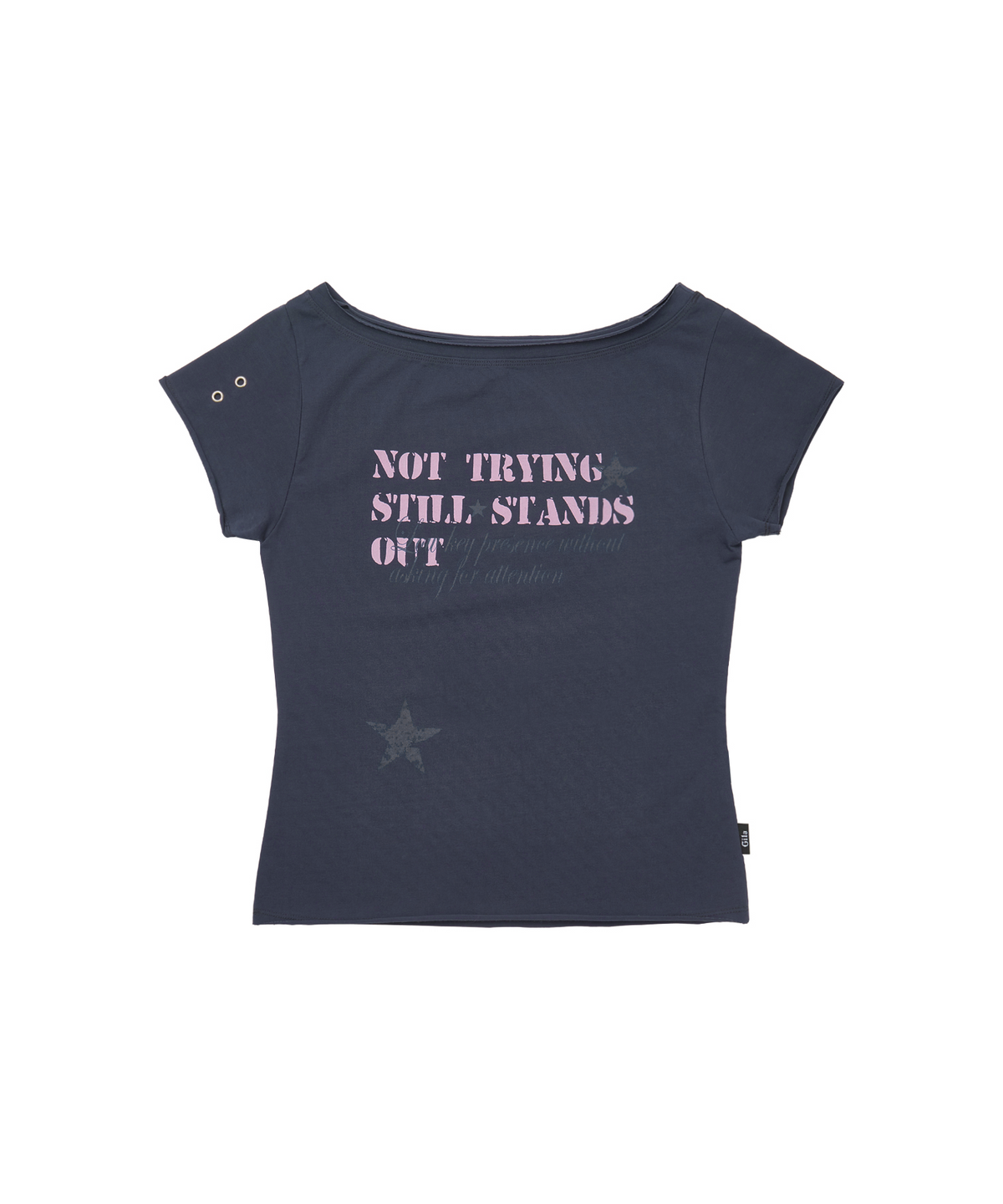 길라아카이브(GILAARCHIVE) SLOGAN BOAT NECK T-SHIRTS_NAVY