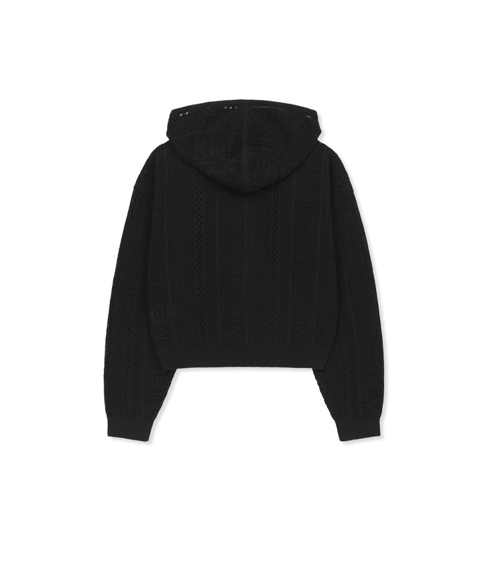 MUSINSA | MATIN KIM MESH LOGO KNIT HOODY ZIP UP IN BLACK