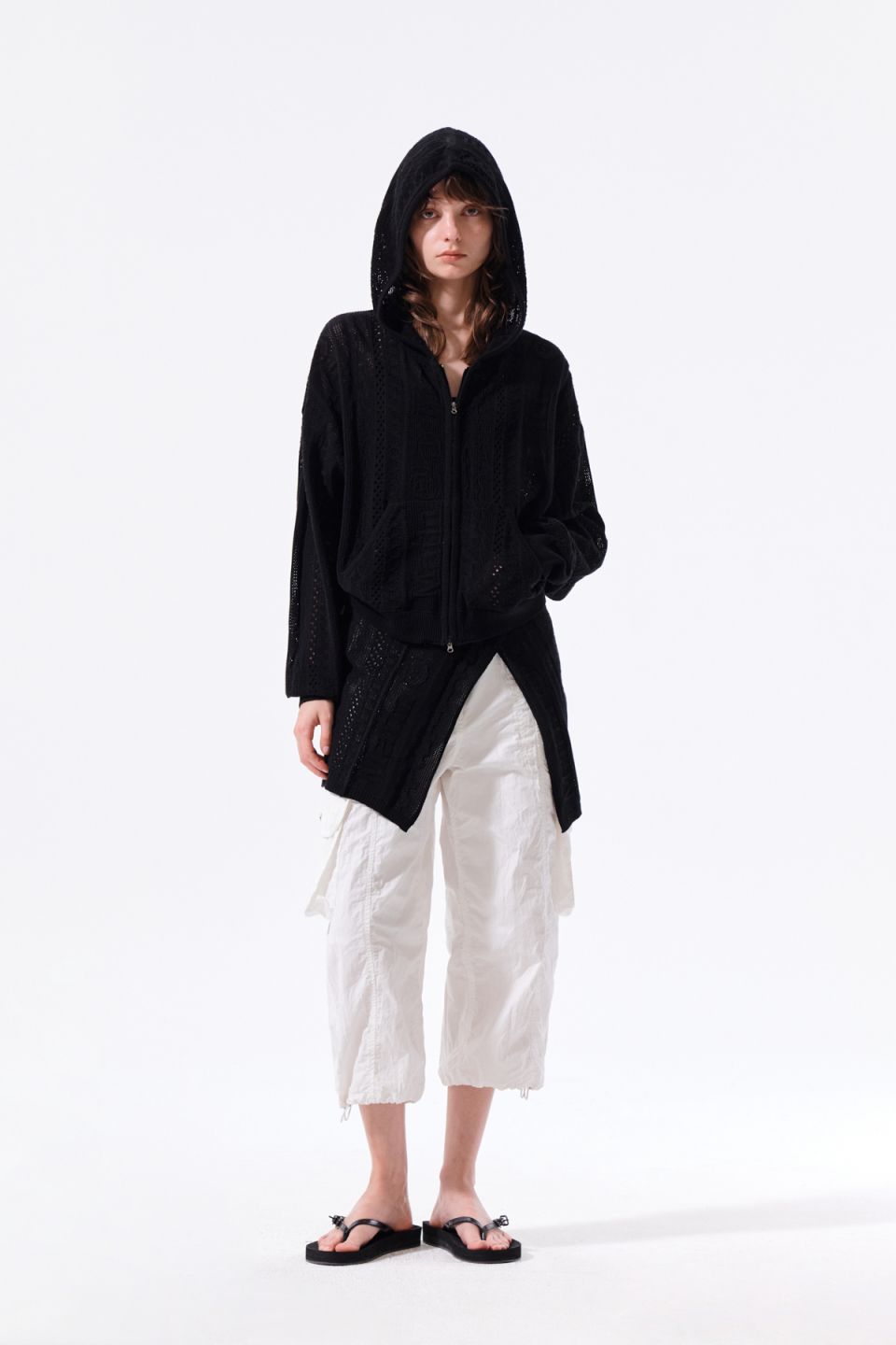 MUSINSA | MATIN KIM MESH LOGO KNIT HOODY ZIP UP IN BLACK