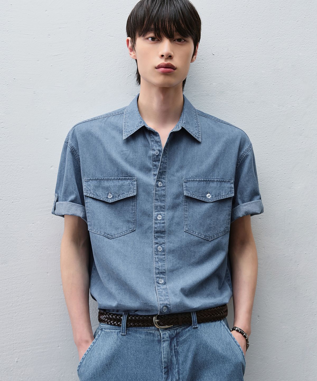 드로우핏(DRAW FIT) [젠플록스X드로우핏] 린넨 데님 롤업 셔츠 [3color]