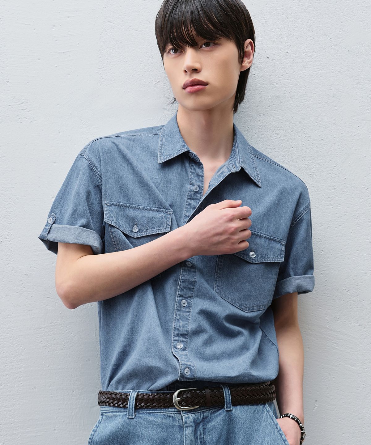 드로우핏(DRAW FIT) [젠플록스X드로우핏] 린넨 데님 롤업 셔츠 [3color]