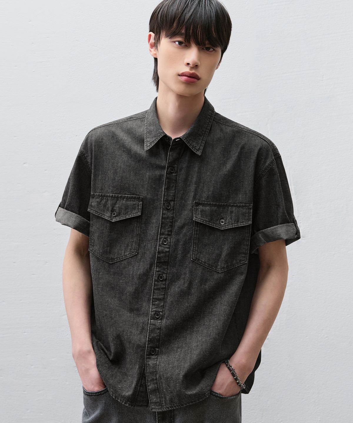 드로우핏(DRAW FIT) [젠플록스X드로우핏] 린넨 데님 롤업 셔츠 [3color]