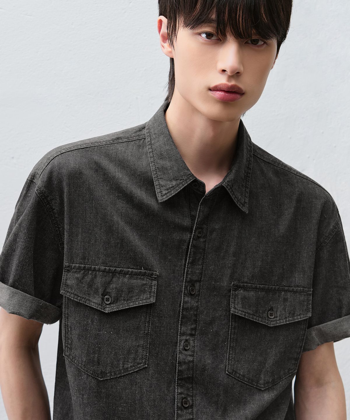 드로우핏(DRAW FIT) [젠플록스X드로우핏] 린넨 데님 롤업 셔츠 [3color]