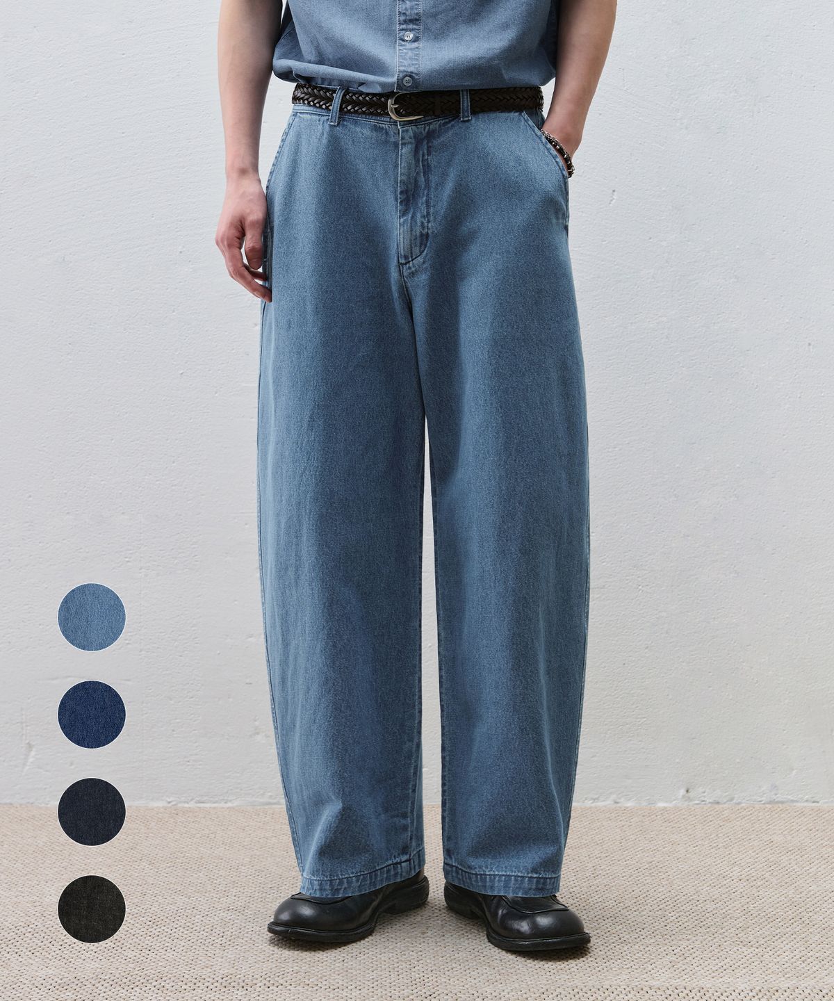 드로우핏(DRAW FIT) [젠플록스X드로우핏] 와이드 커브드 린넨 데님 팬츠 [4color]