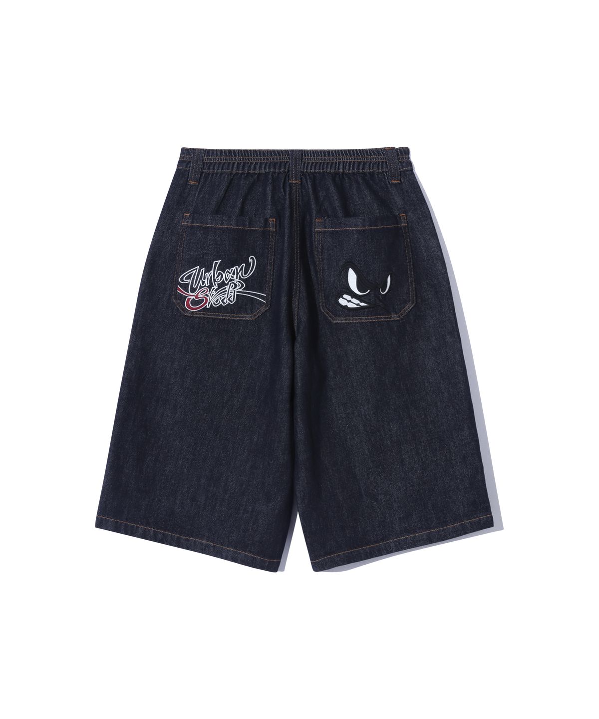 어반스터프(URBANSTOFF) 백 포켓 아트워크 버뮤다 팬츠 (인디고)