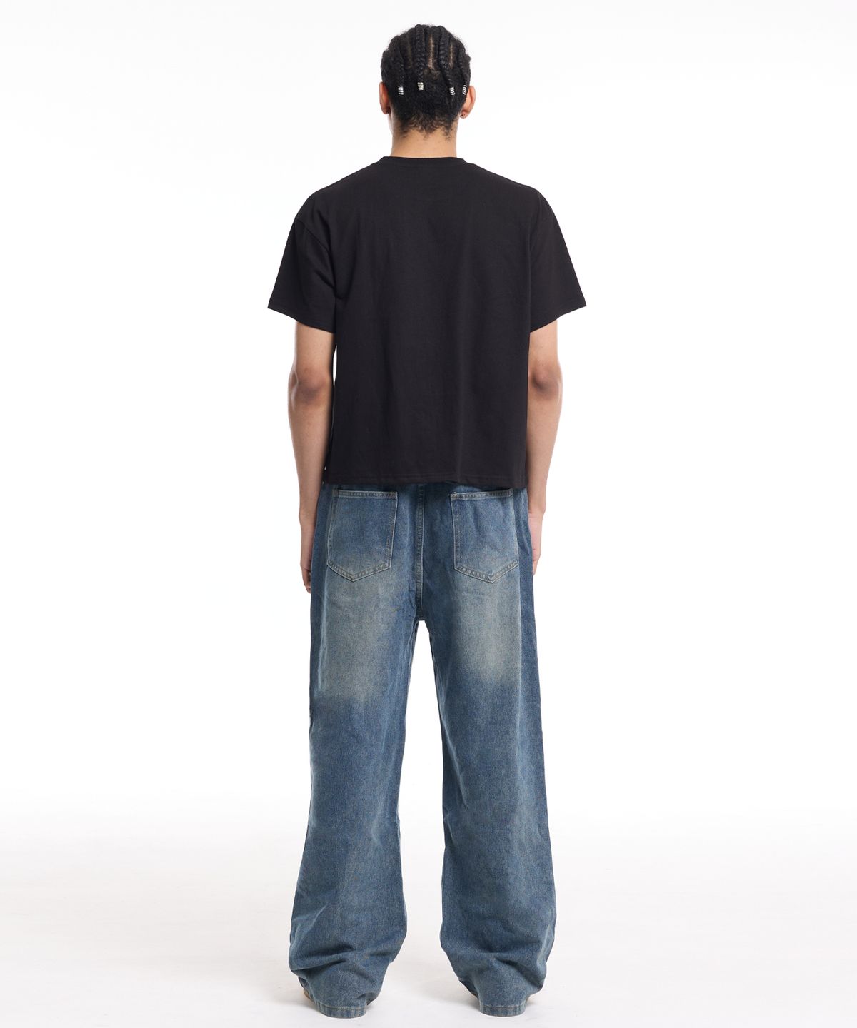 크림소다랩(CREAM SODA LAB) 남성 스탠다드핏 크롭 반팔티 블랙