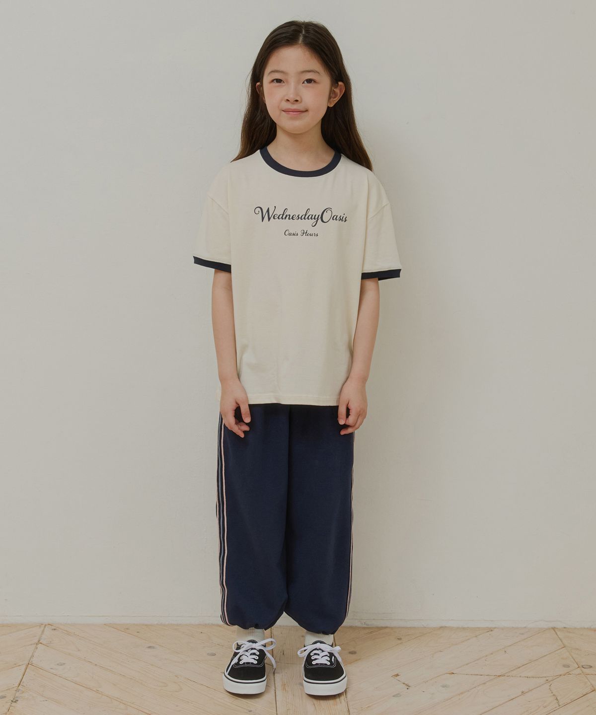 웬즈데이오아시스 키즈(WEDNESDAYOASIS KIDS) [Kids]오아시스 로고 링거 티셔츠_CREAM(WB6TP39)