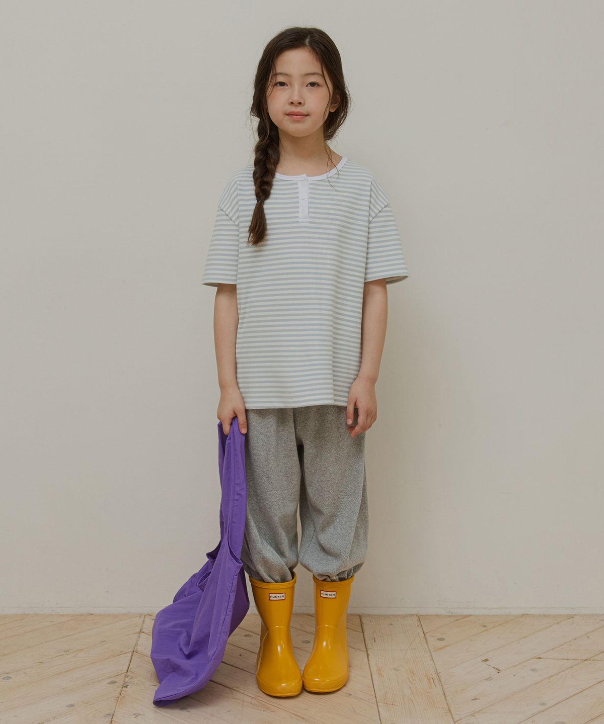 웬즈데이오아시스 키즈(WEDNESDAYOASIS KIDS) [Kids]로에 헨리넥 스트라이프 티셔츠_LIGHT BLUE(WB6TP38)