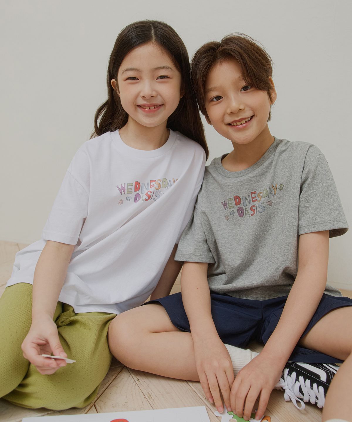 웬즈데이오아시스 키즈(WEDNESDAYOASIS KIDS) [Kids]퍼즐 데이 하프 티셔츠_MELANGE GRAY(WB6TP42)