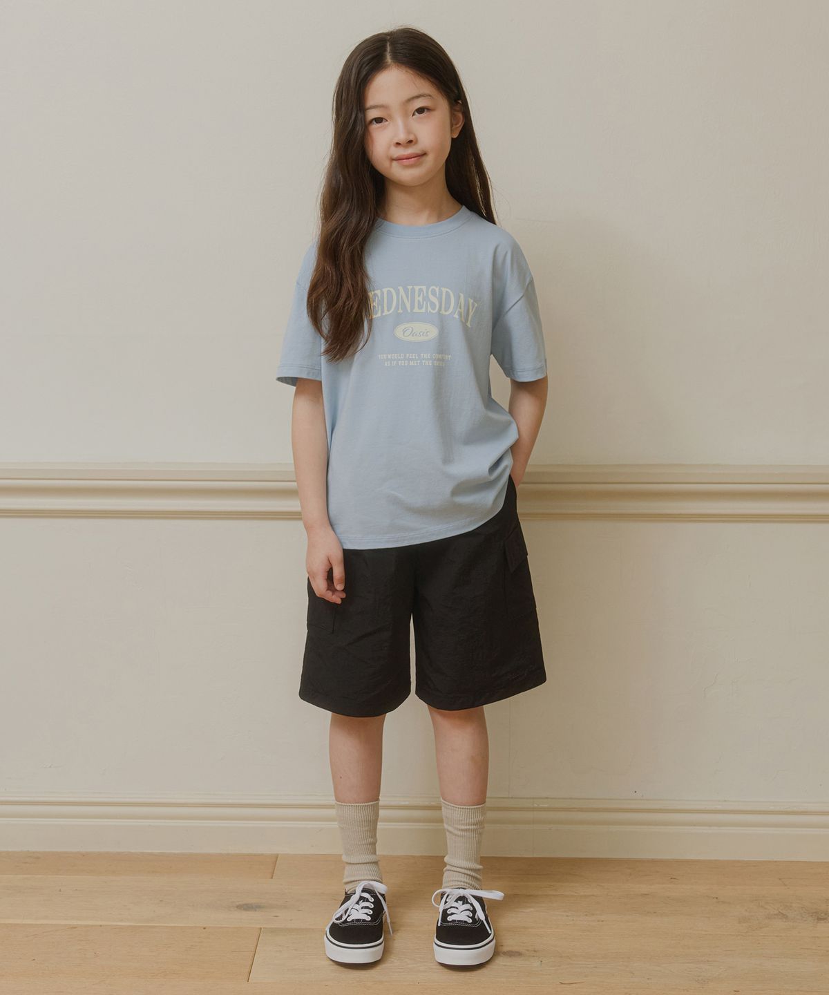 웬즈데이오아시스 키즈(WEDNESDAYOASIS KIDS) [Kids]스톤 카고 포켓 밴딩 쇼츠_BLACK(WB6PT29)