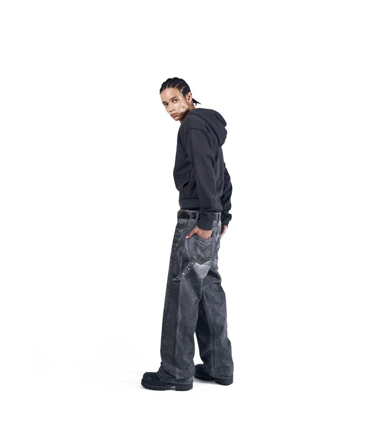 아캄(AAKAM) Hammer Studded Denim Pants (Black)
