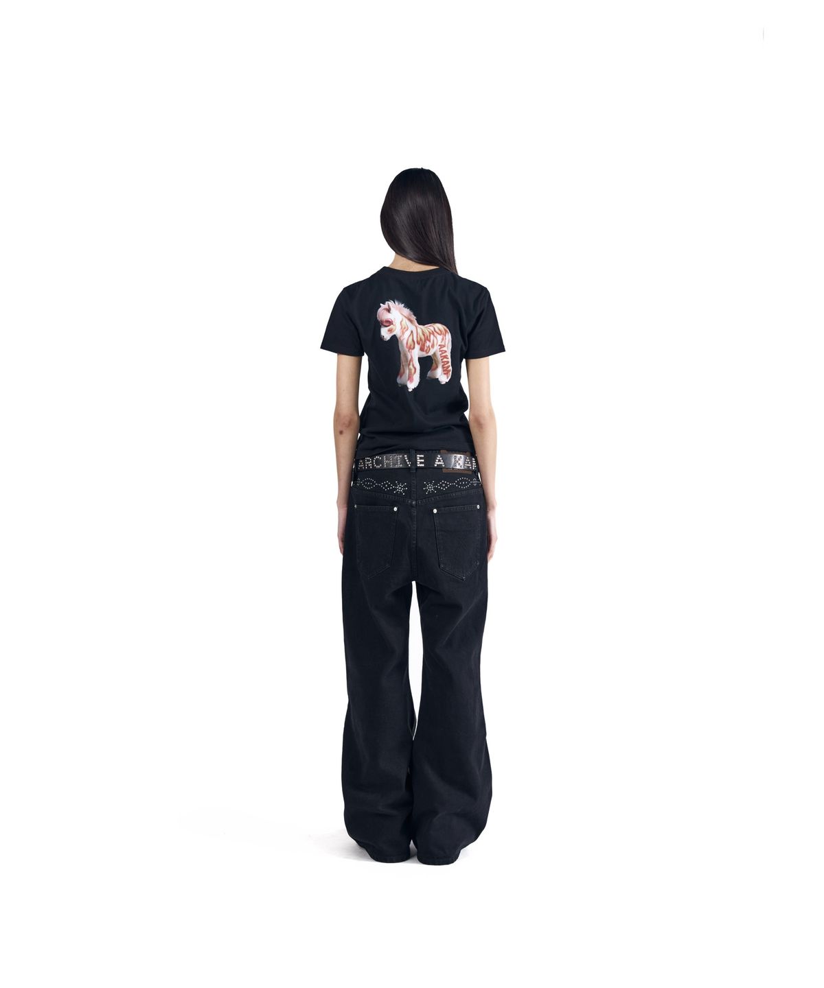 아캄(AAKAM) Back Studded Flare Denim Pants (Black)