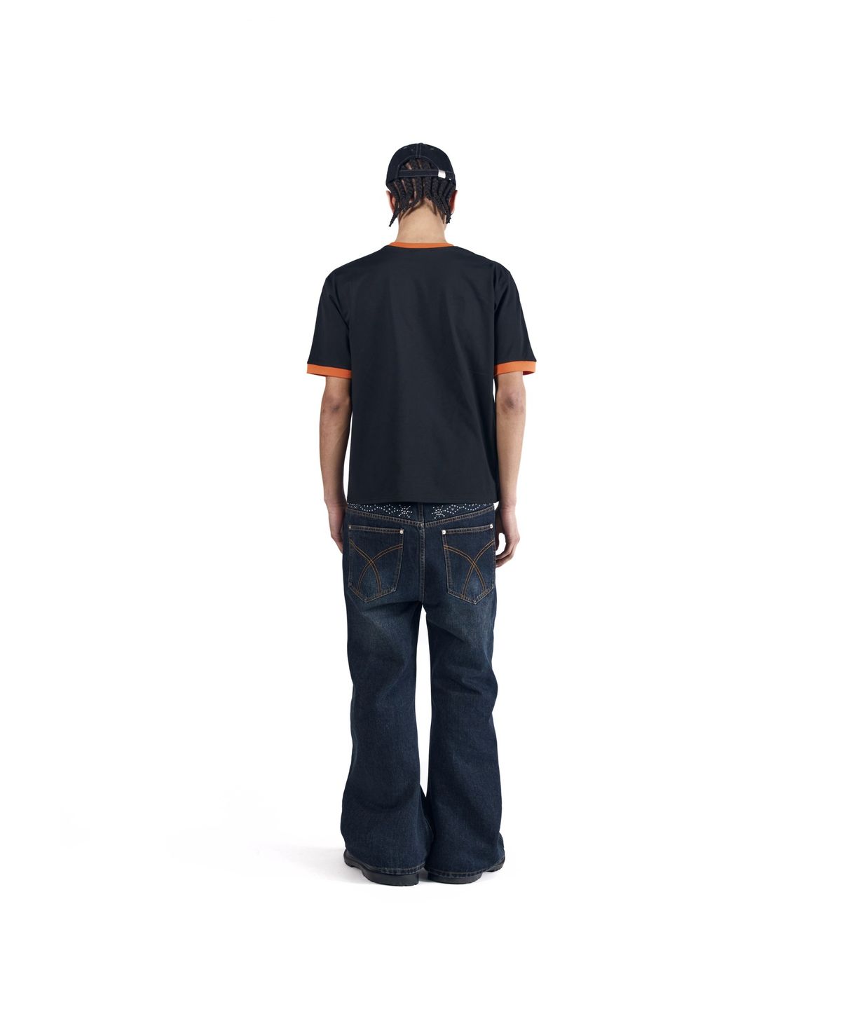 아캄(AAKAM) Back Studded Flare Denim Pants (Blue)