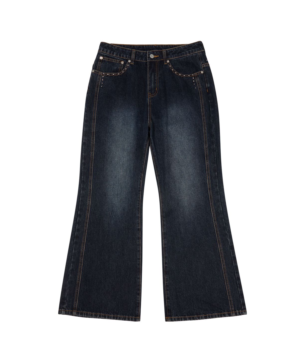 아캄(AAKAM) Back Studded Flare Denim Pants (Blue)