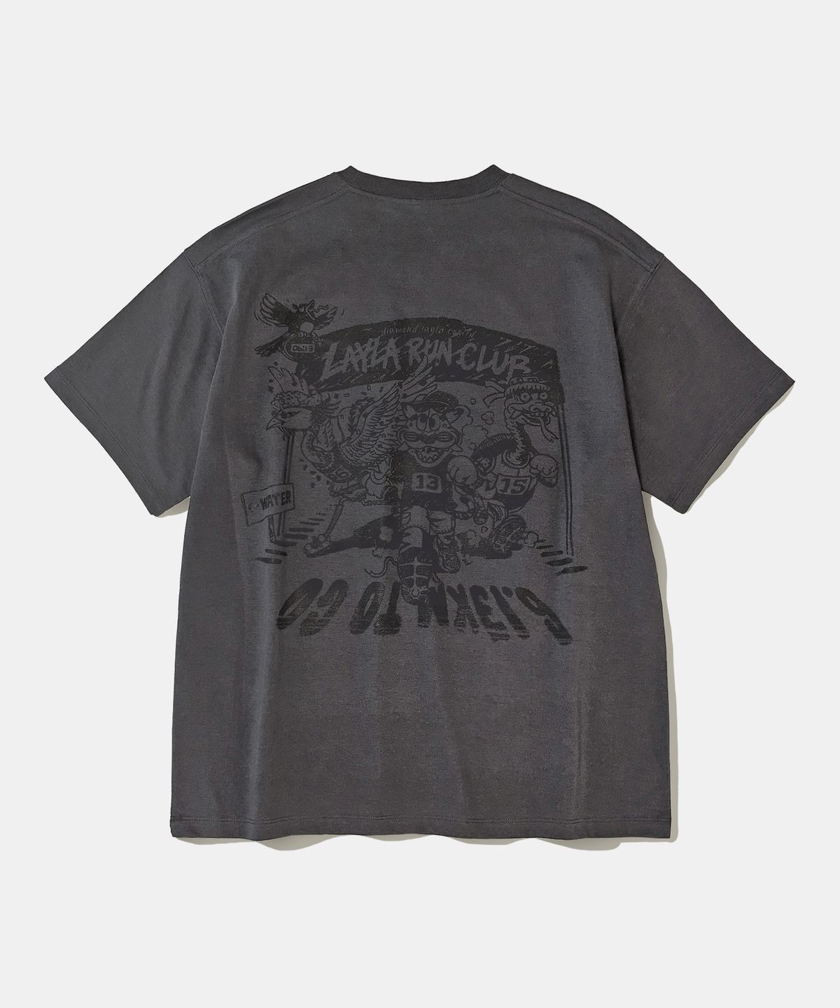 다이아몬드 레이라(DIAMOND LAYLA) [Machine Wash] KKAHO MARATHON Short Sleeve T-shirt T106 Charcoal