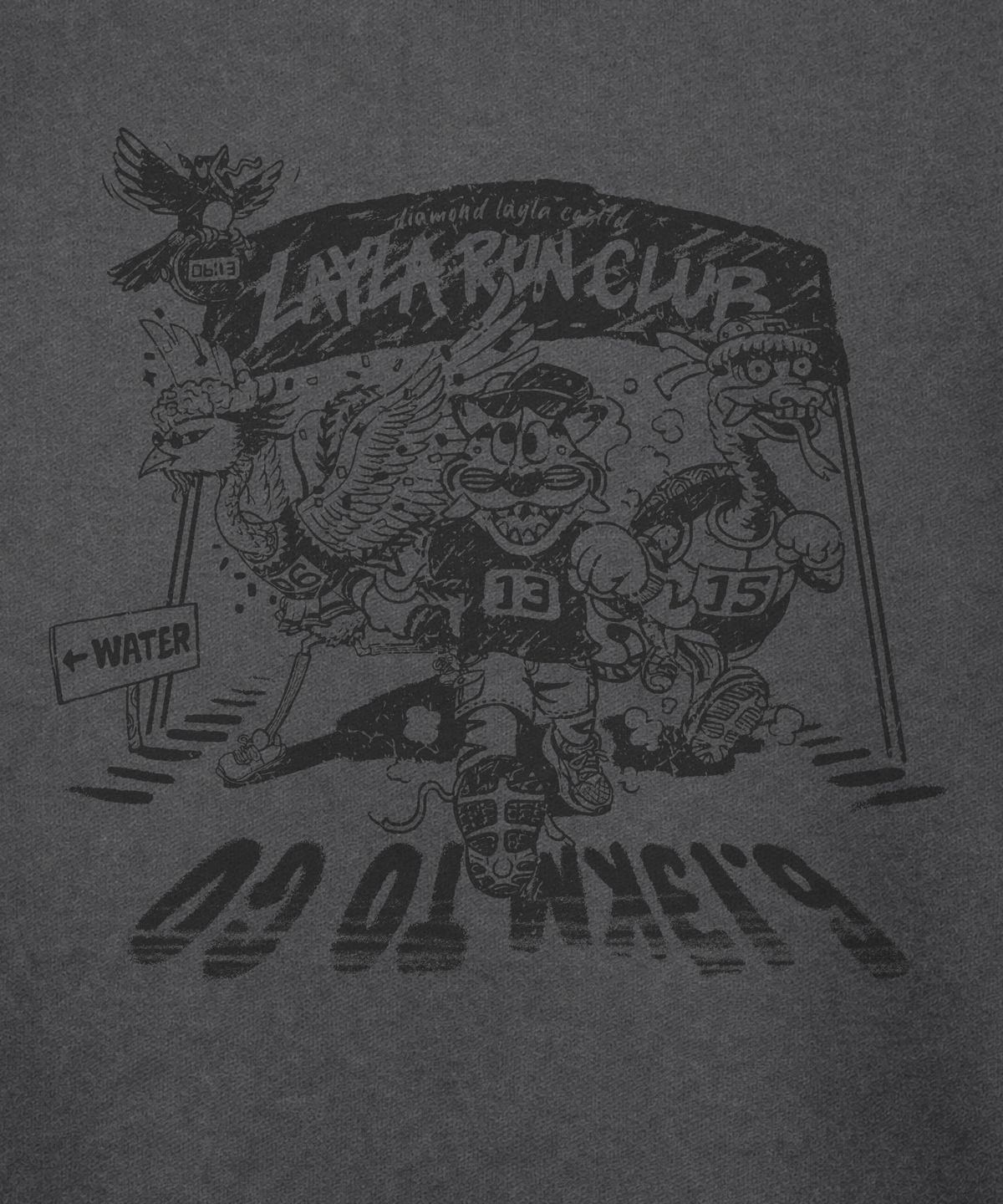 다이아몬드 레이라(DIAMOND LAYLA) [Machine Wash] KKAHO MARATHON Short Sleeve T-shirt T106 Charcoal