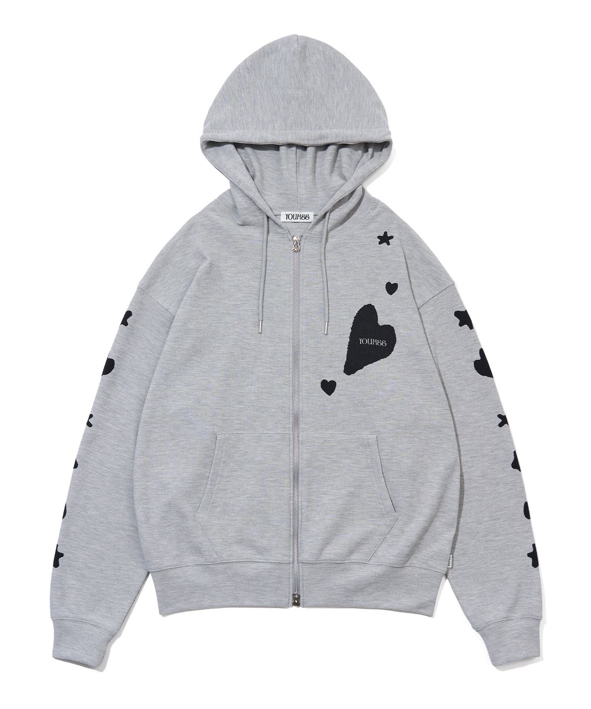 유희(YOUHEE) [3COLORS] GRAPHIC WAFFLE HOOD ZIP-UP