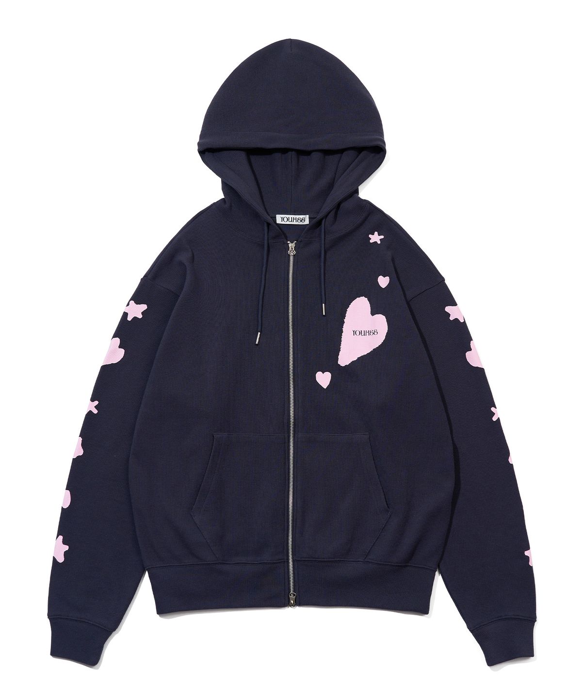 유희(YOUHEE) [3COLORS] GRAPHIC WAFFLE HOOD ZIP-UP