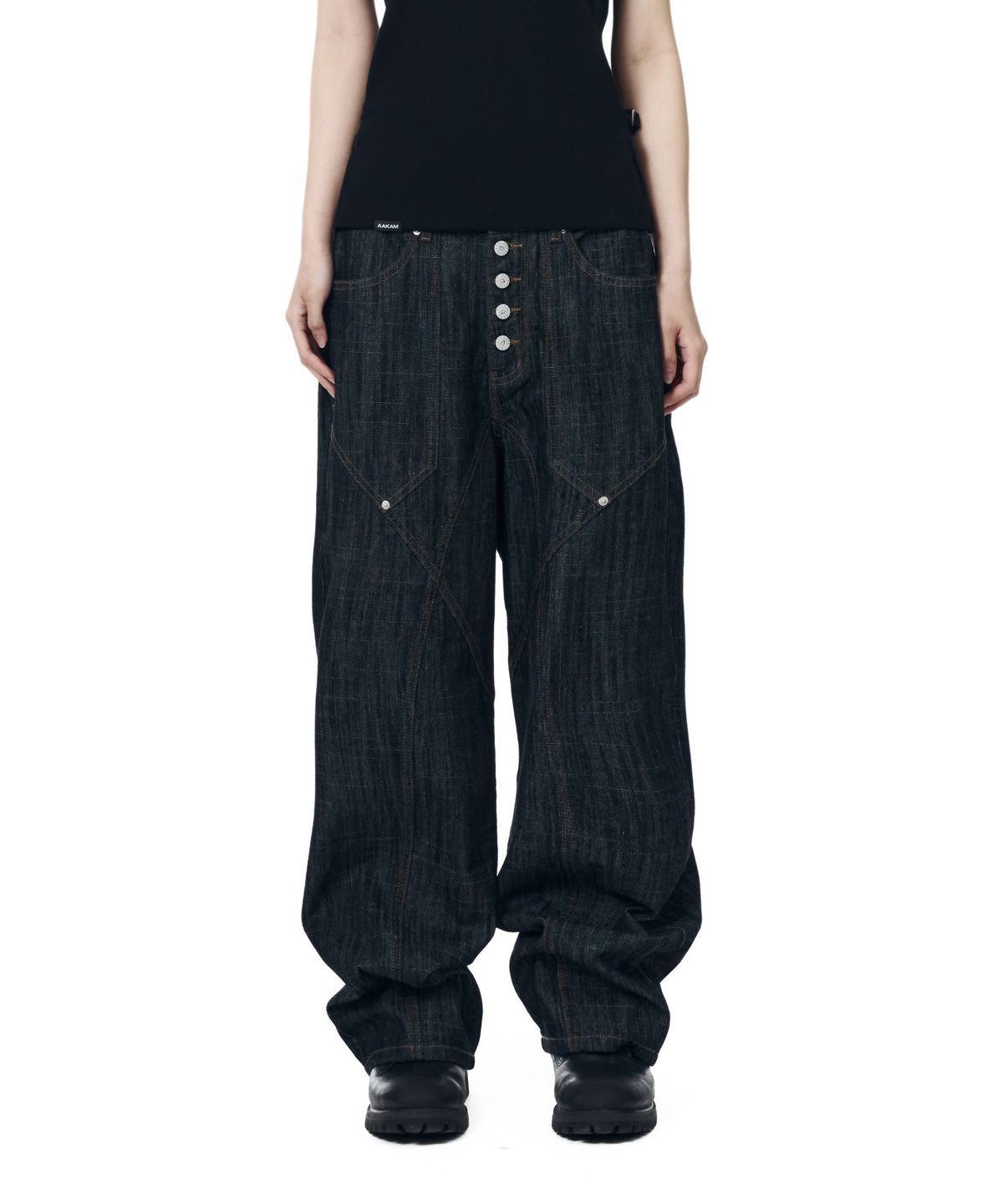 아캄(AAKAM) Oblique Incision Denim Pants (Black)
