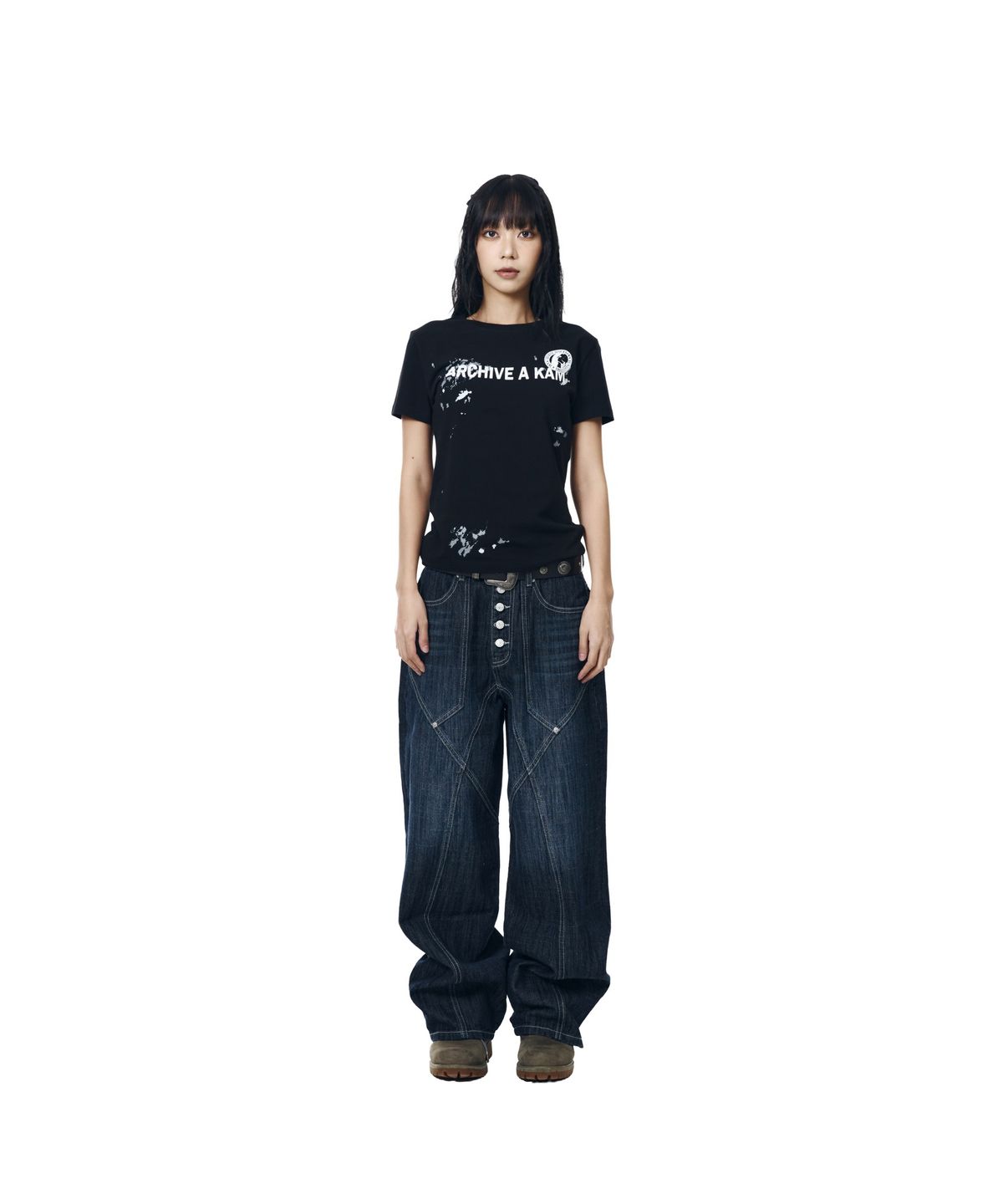 아캄(AAKAM) Oblique Incision Denim Pants (Blue)