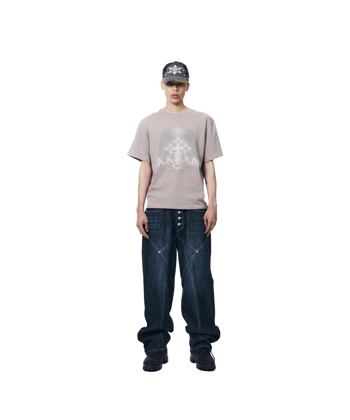 아캄(AAKAM) Oblique Incision Denim Pants (Blue)