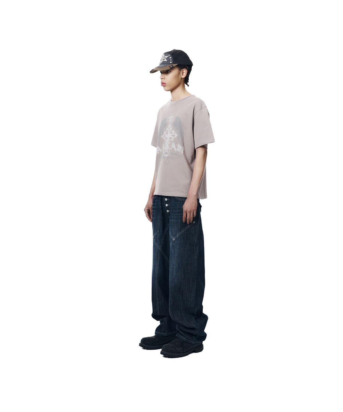 아캄(AAKAM) Oblique Incision Denim Pants (Blue)