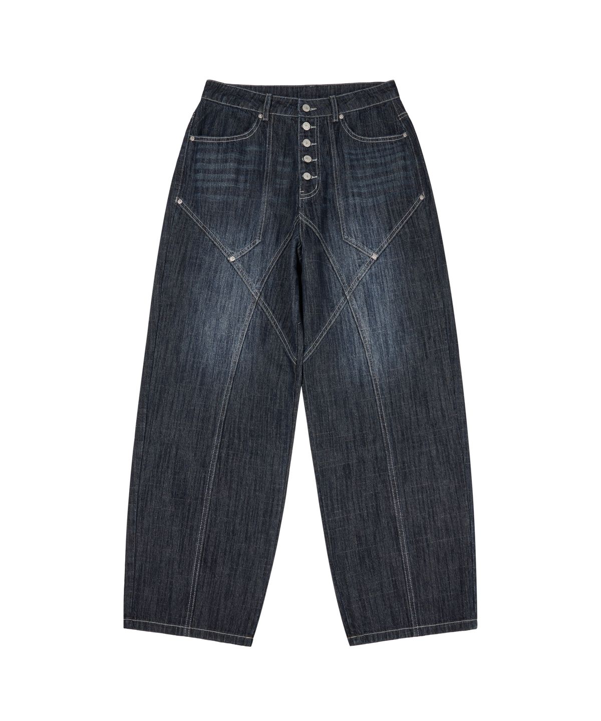 아캄(AAKAM) Oblique Incision Denim Pants (Blue)