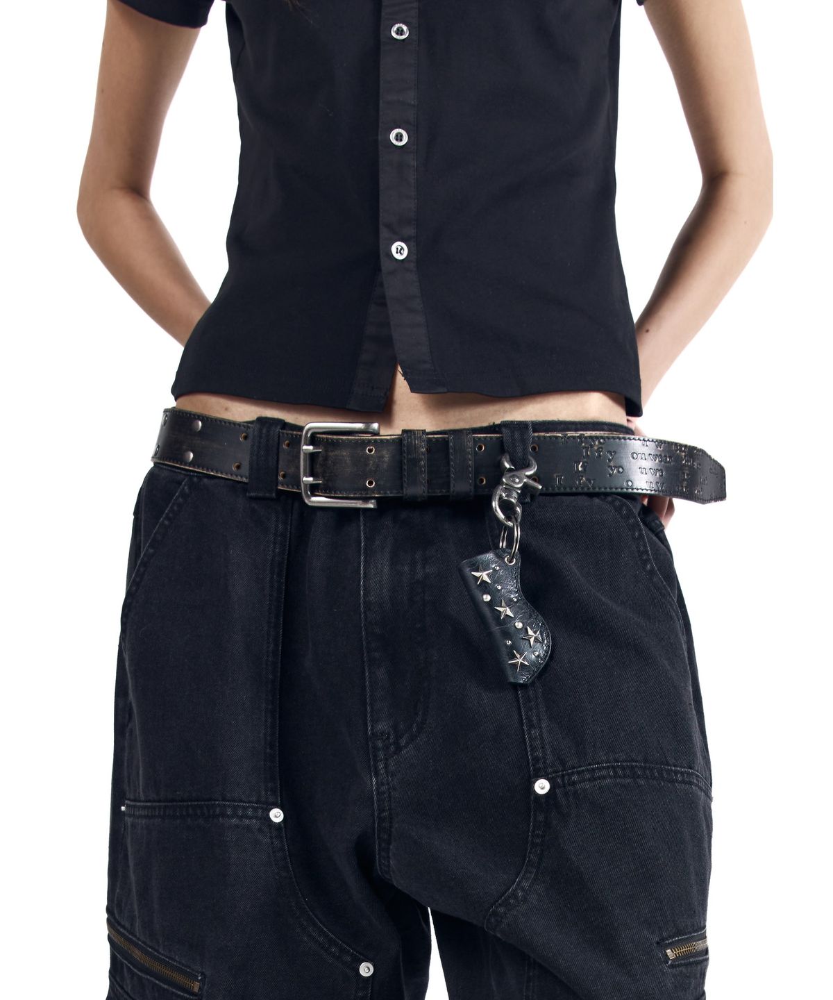 아캄(AAKAM) Typography Leather Belt (Black)