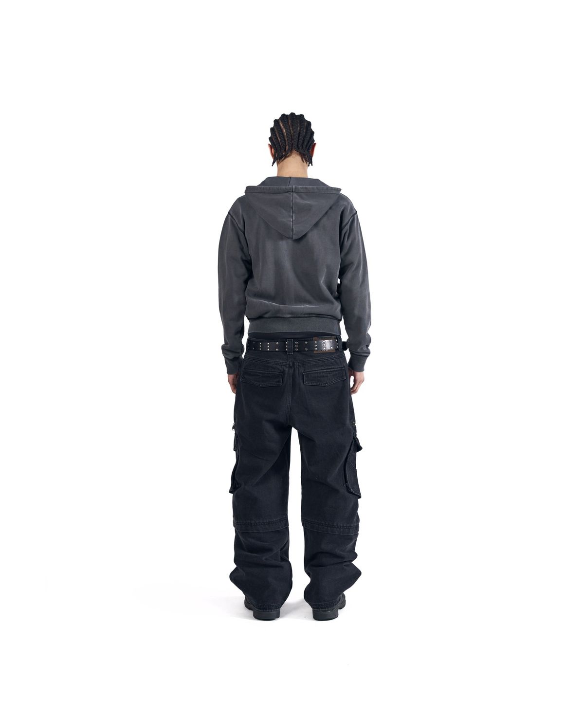 아캄(AAKAM) Knee Incision Zippered Cargo Pants (Black)