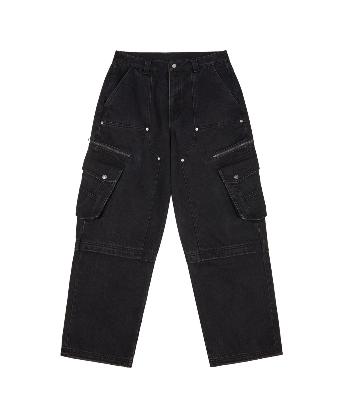 아캄(AAKAM) Knee Incision Zippered Cargo Pants (Black)