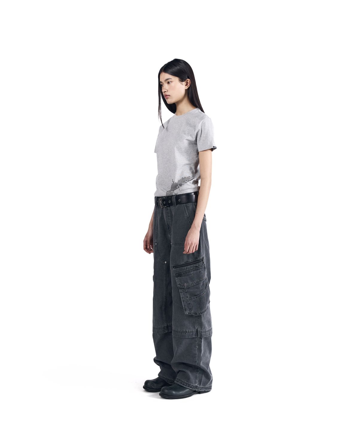 아캄(AAKAM) Knee Incision Zippered Cargo Pants (Gray)