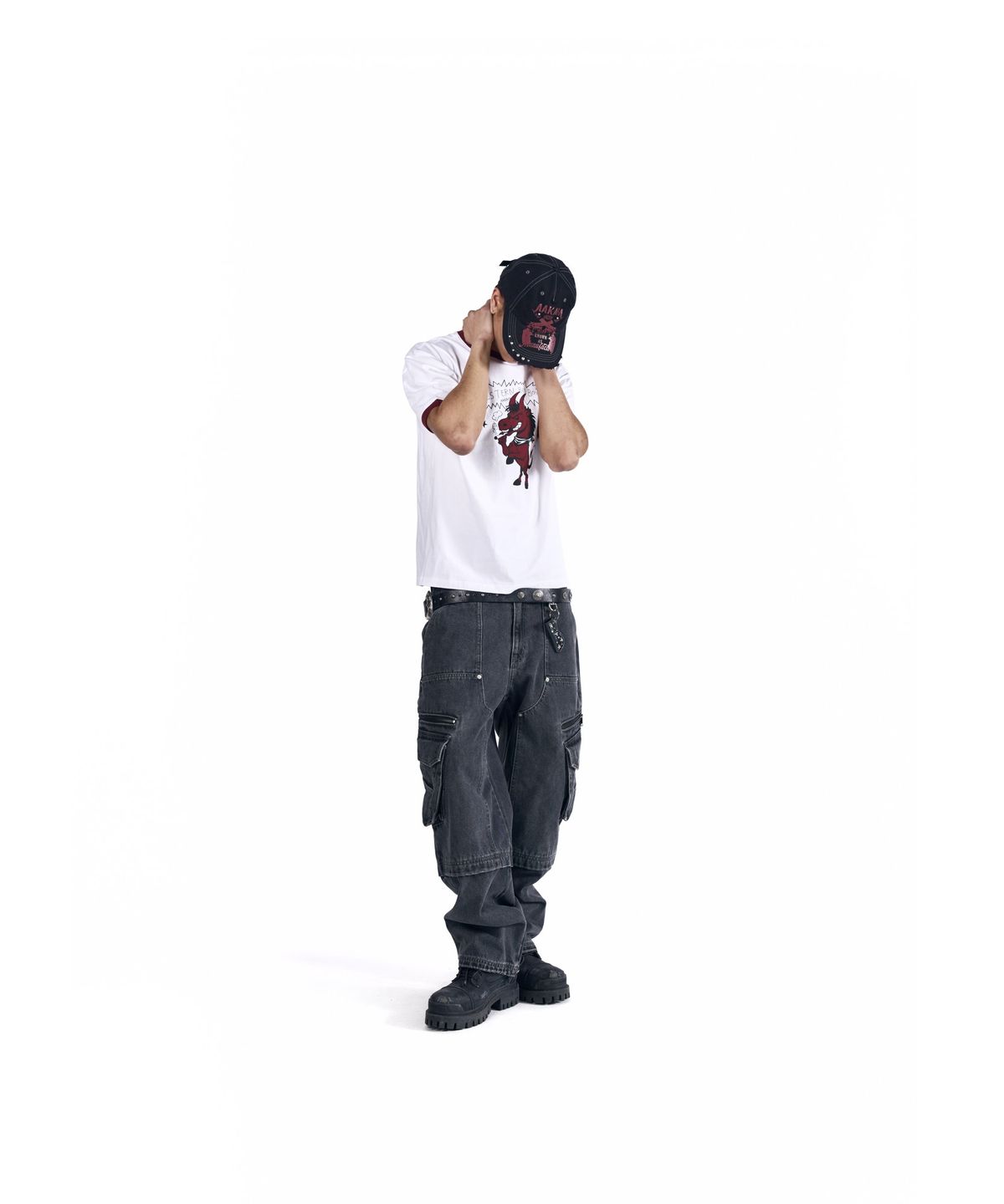 아캄(AAKAM) Knee Incision Zippered Cargo Pants (Gray)