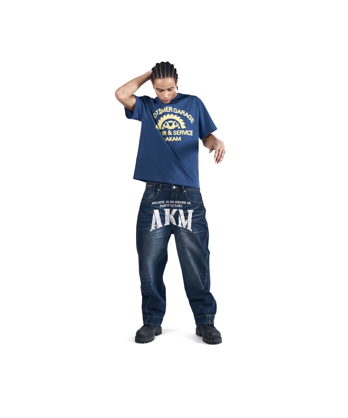 아캄(AAKAM) Repair Service Boucle Half Top (Navy)