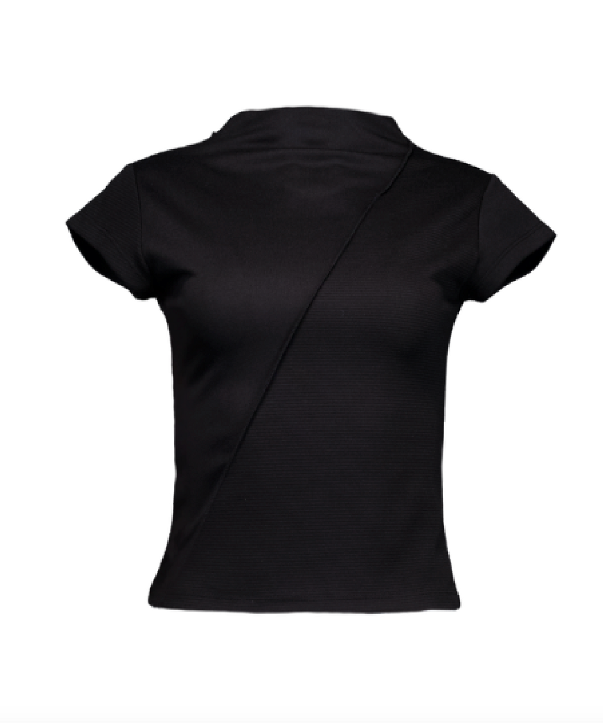 수더넴(PSEUDONYM) Asymmetric Color-Block Mock Neck T-shirt [Black]