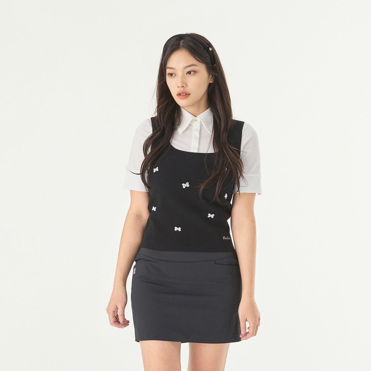 페어라이어 골프(FAIRLIAR GOLF) 볼주머니 H라인 하이웨스트 스커트 (블랙)