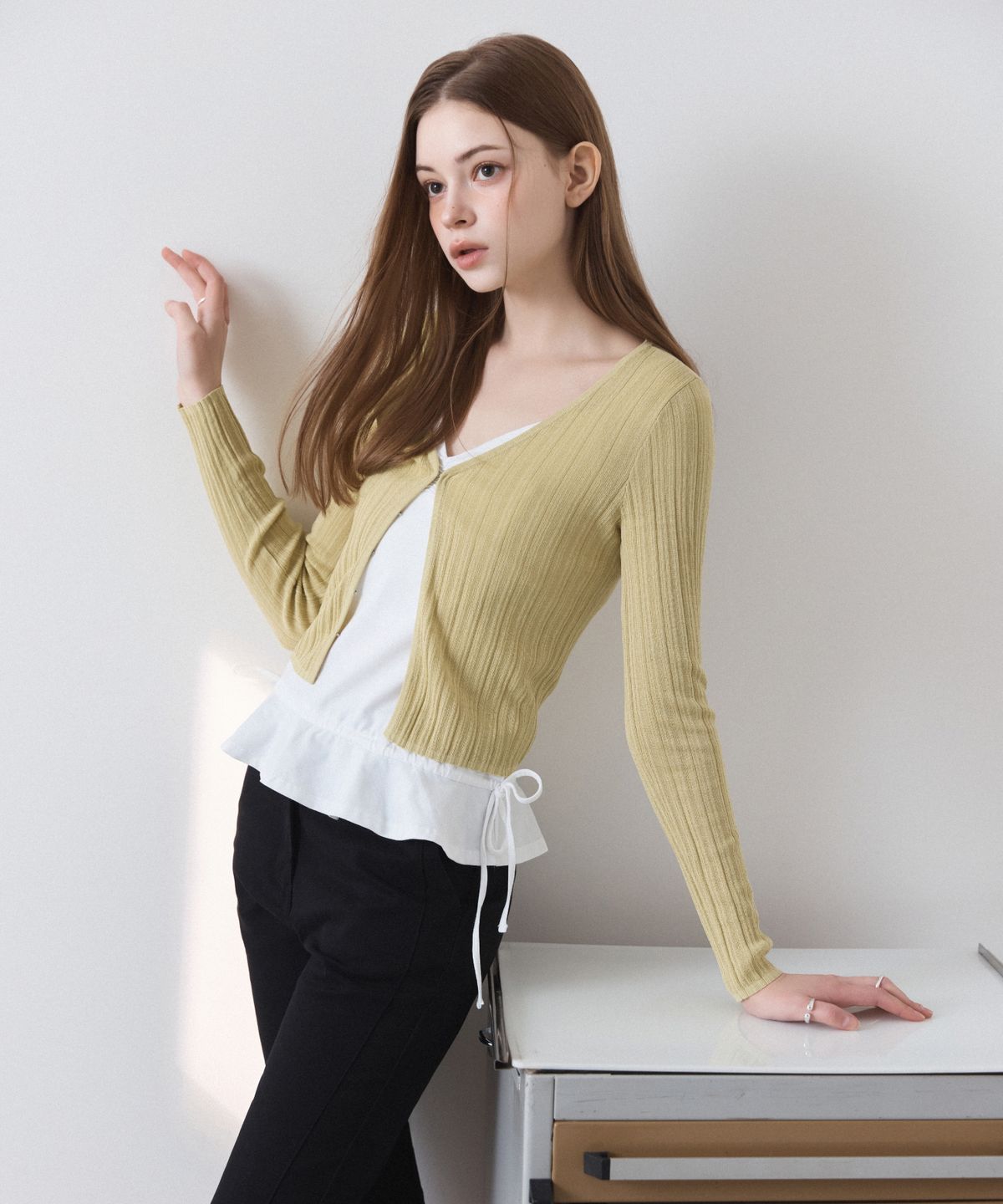 미쏘(MIXXO) V넥 썸머 골지 가디건