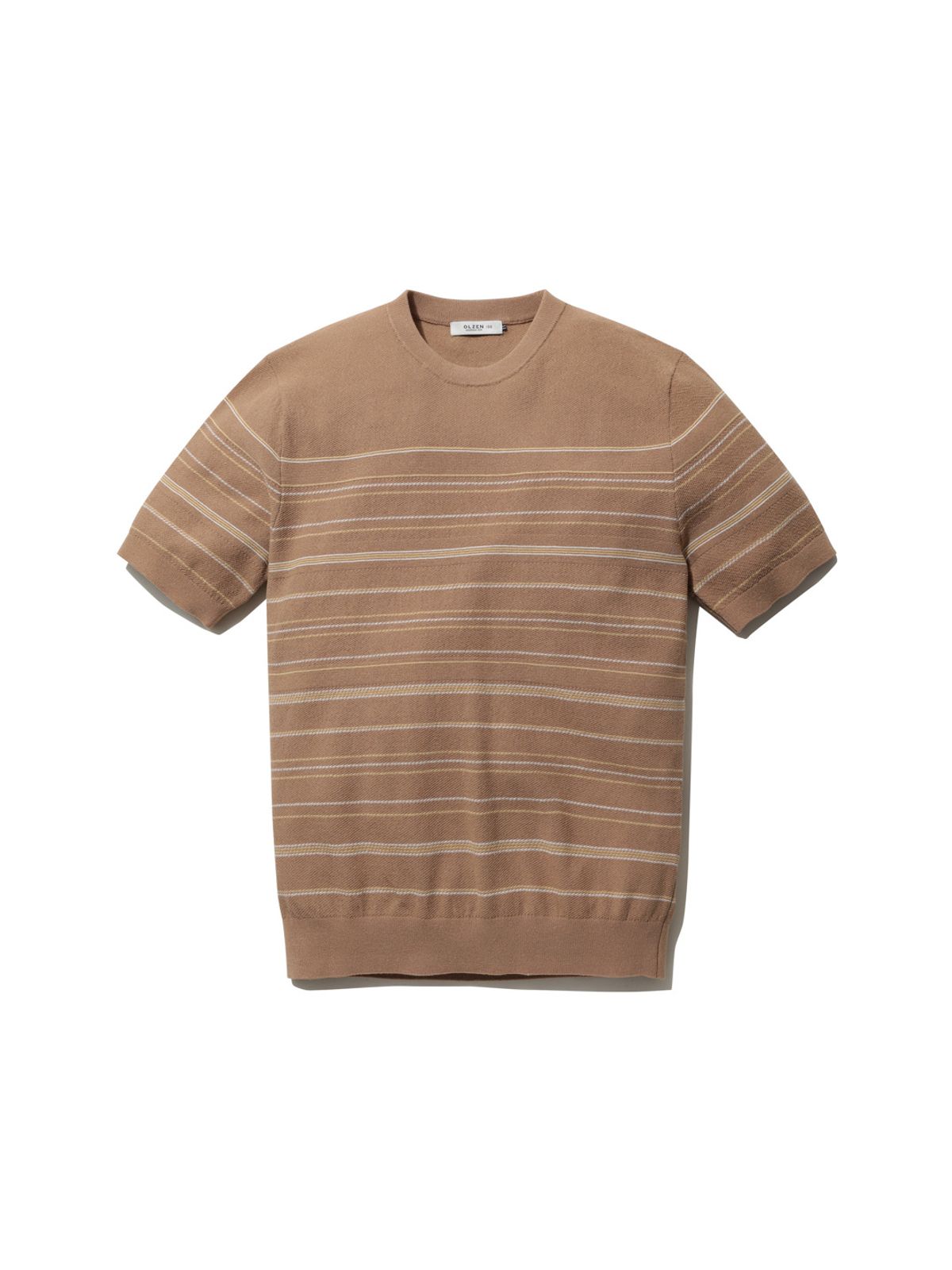 올젠(OLZEN) 남성 스트라이프 라운드 반팔 니트_ZOG2ER1310BE