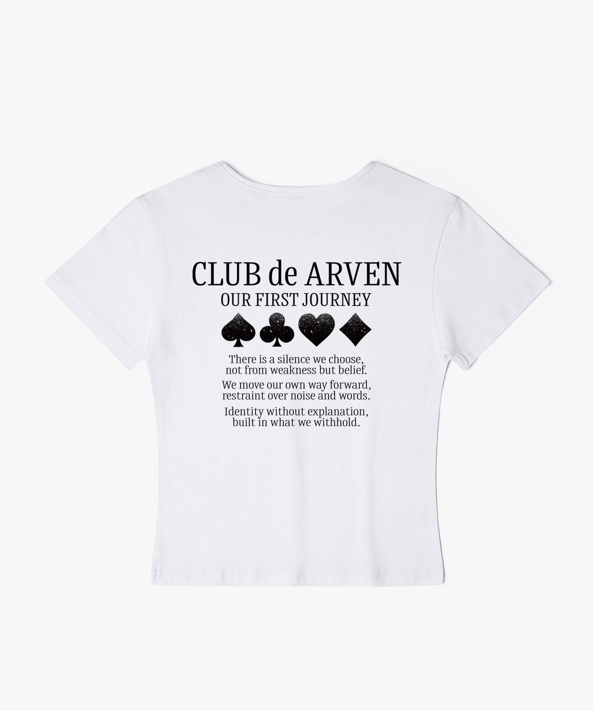 아르벤클럽(ARVEN CLUB) 포커 로고 백프린팅 여성 슬림핏 반팔티셔츠