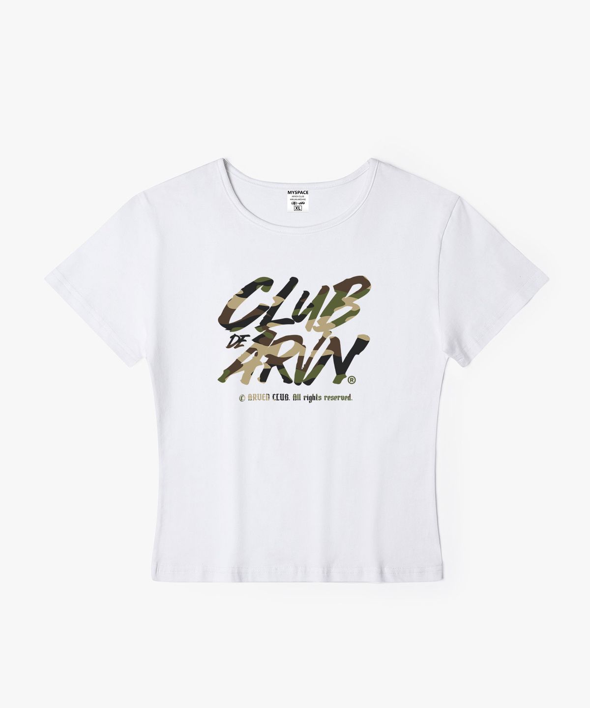 아르벤클럽(ARVEN CLUB) CLUB DE ARVEN 로고 카모 여성 슬림핏 반팔티셔츠