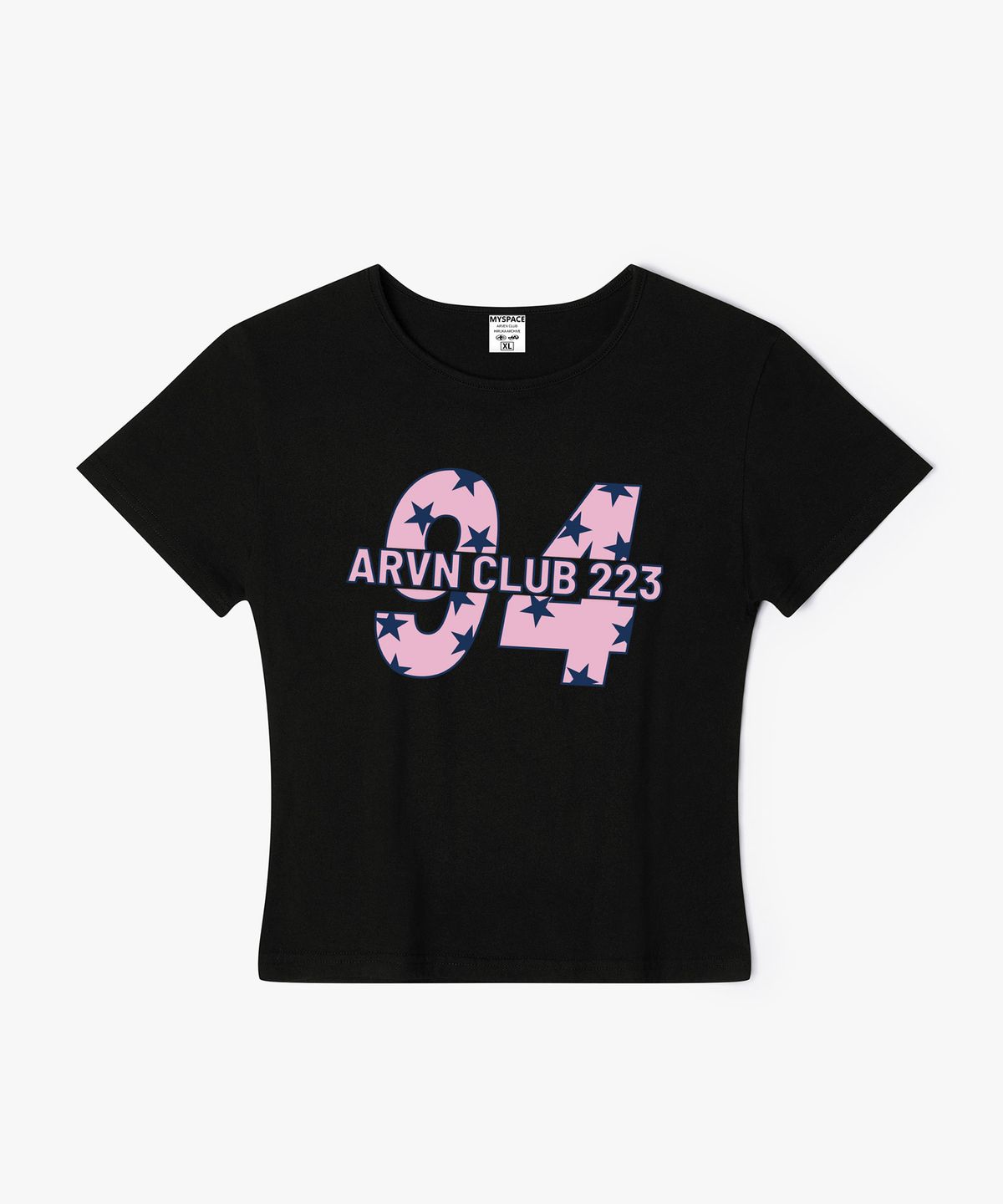 아르벤클럽(ARVEN CLUB) 워시드 스타 넘버 여성 슬림핏 반팔티셔츠