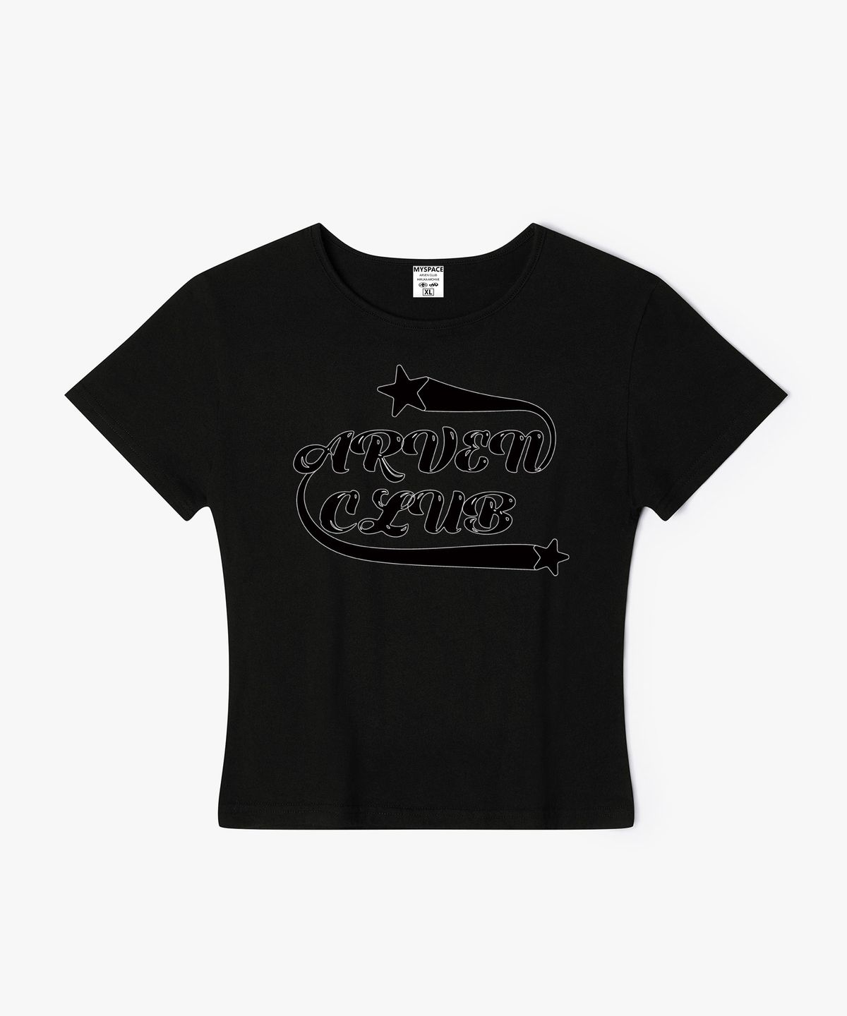 아르벤클럽(ARVEN CLUB) 스타 스우시 스크립트 여성 슬림핏 반팔티셔츠