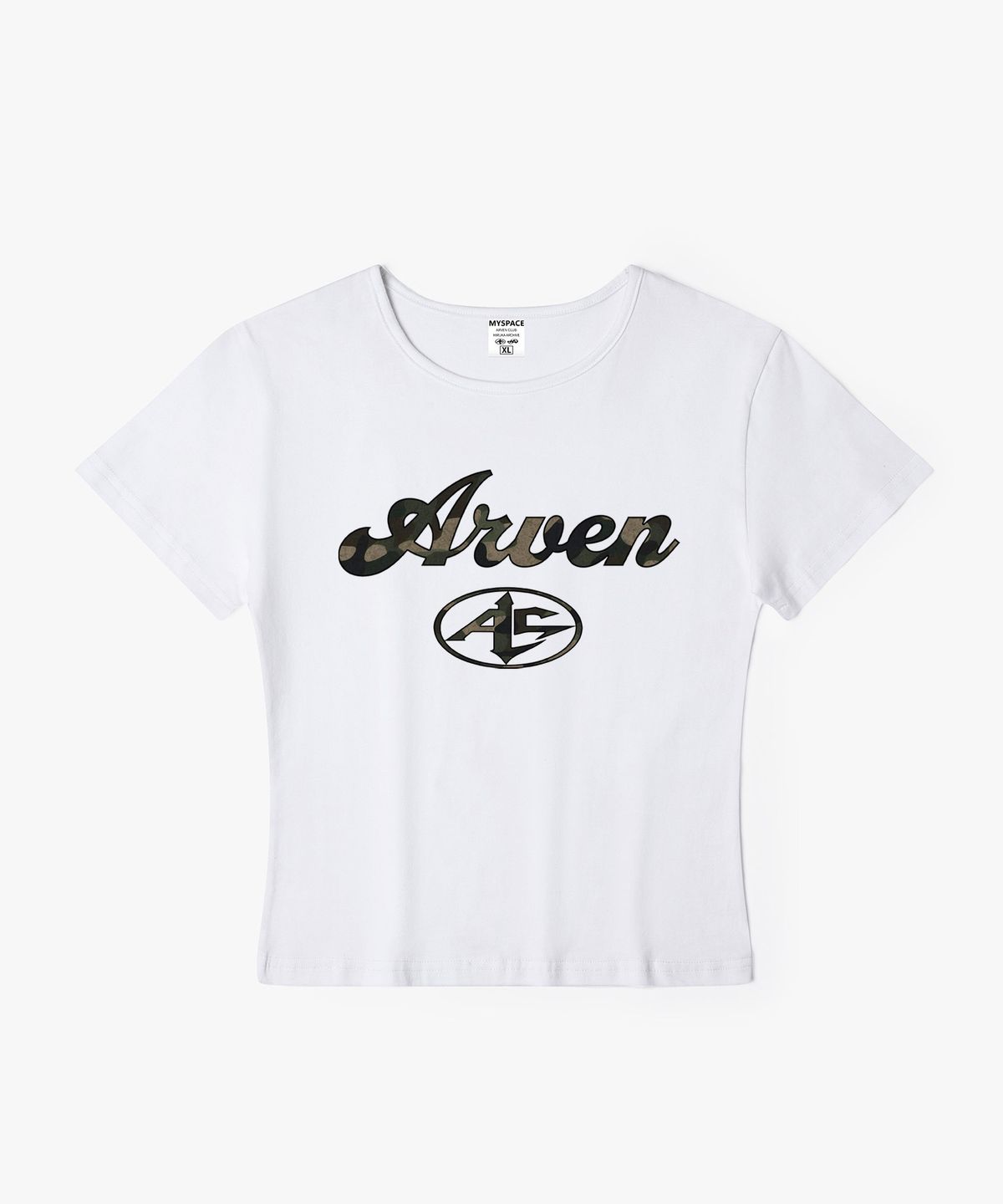 아르벤클럽(ARVEN CLUB) Arven 카모 시그니처 로고 여성 슬림핏 반팔티셔츠