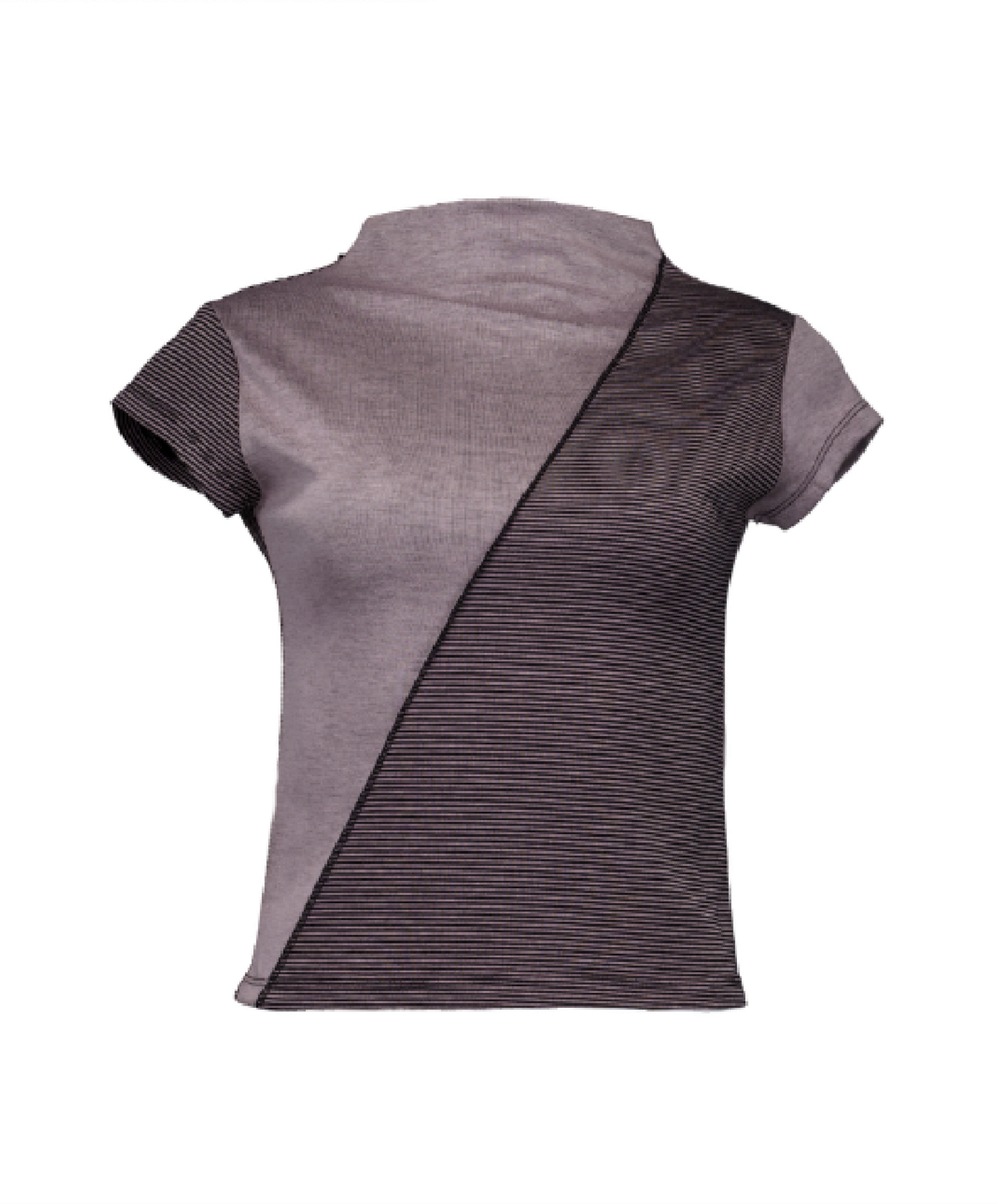 수더넴(PSEUDONYM) Asymmetric Color-Block Mock Neck T-shirt [Pink]
