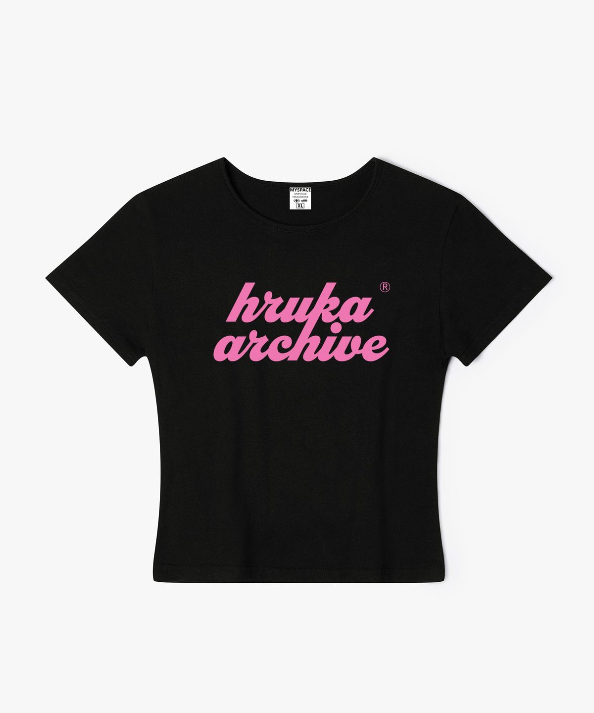 히루카 아카이브(HIRUKA ARCHIVE) OVERLAP 핑크 로고 여성 슬림핏 반팔티셔츠