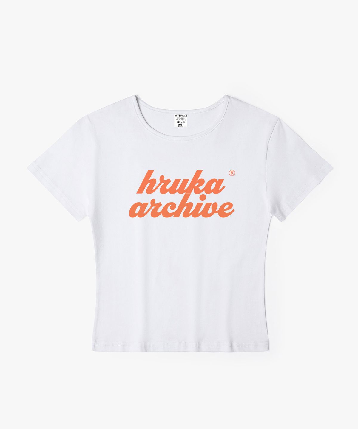 히루카 아카이브(HIRUKA ARCHIVE) OVERLAP 오렌지 로고 여성 슬림핏 반팔티셔츠