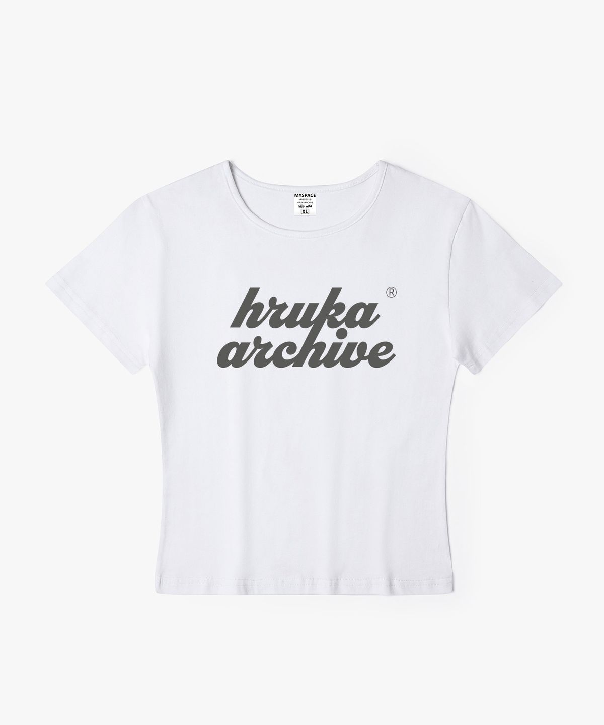 히루카 아카이브(HIRUKA ARCHIVE) OVERLAP 차콜 로고 여성 슬림핏 반팔티셔츠