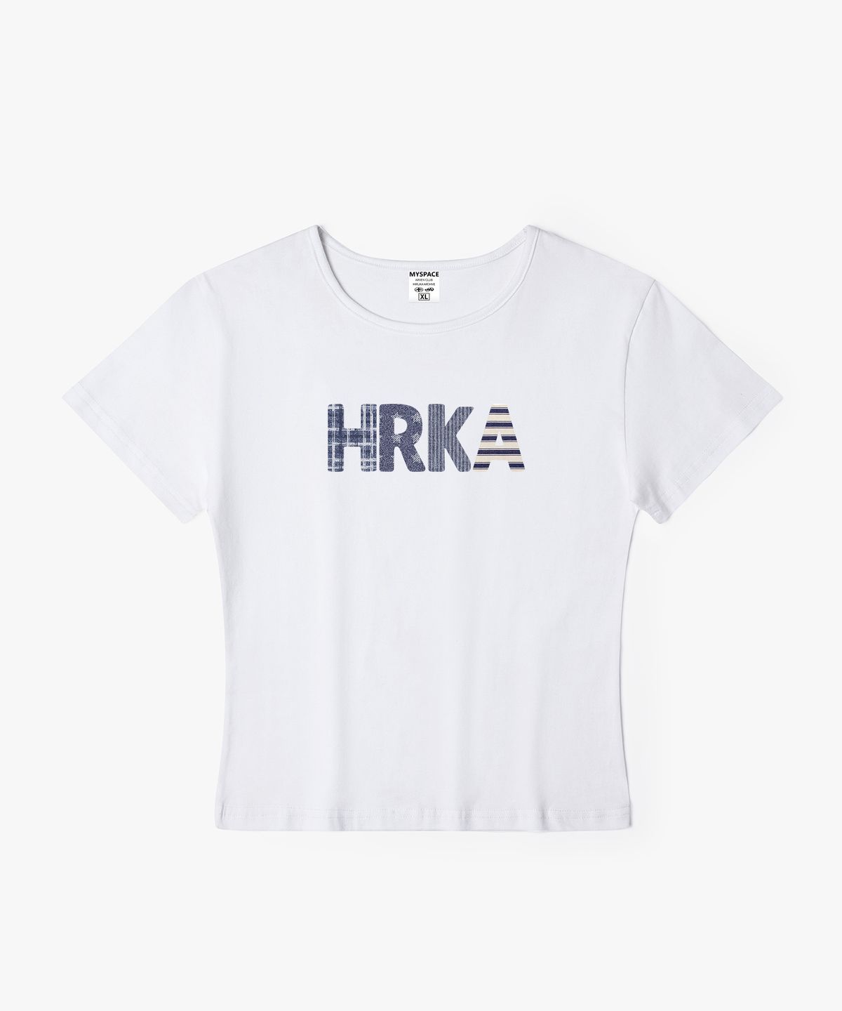 히루카 아카이브(HIRUKA ARCHIVE) 믹스 레터링 여성 슬림핏 반팔티셔츠