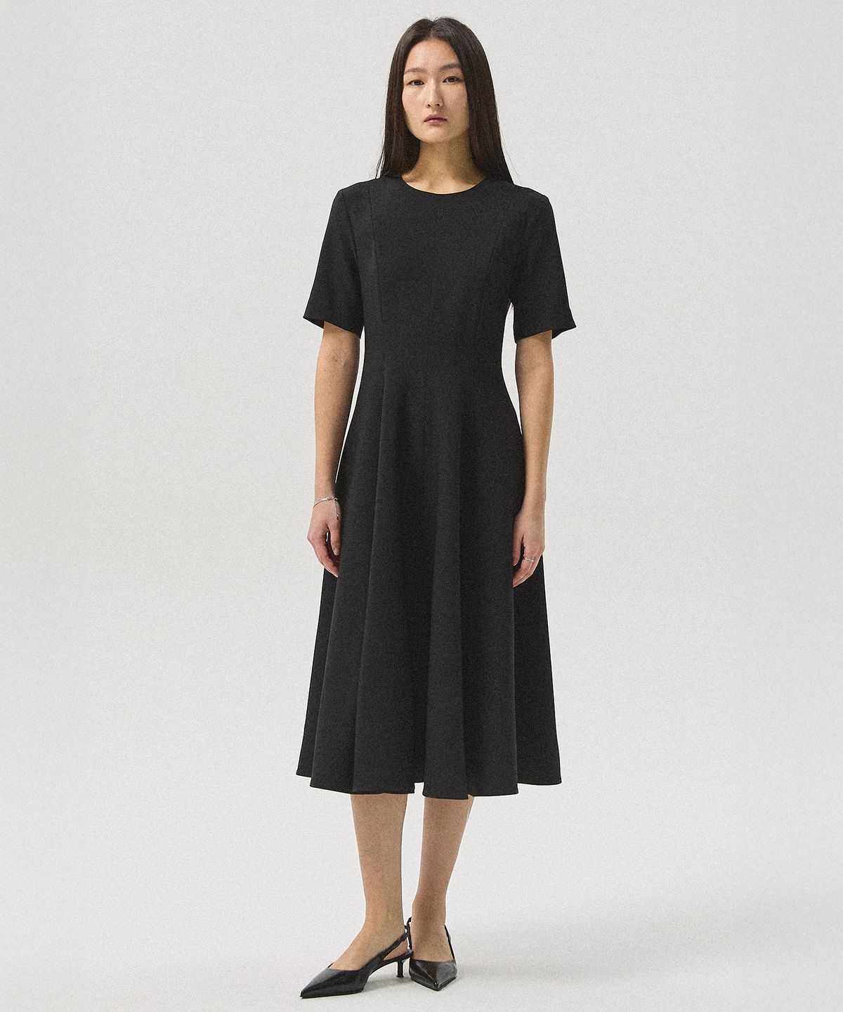아흐레(AHRE) Lino Flare Tension One-Piece Dress_BLACK
